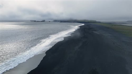Misty Black Sand Shoreline Iceland Nature Landscape