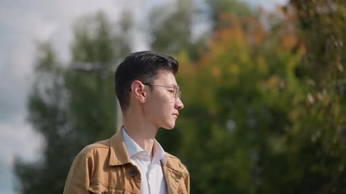 Young Man Wearing Glasses, Stylish Autumn Day