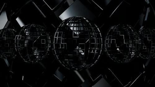 Background with Black Rotating Figures, Exclusive, 3D Render, Reflection, Unique Design, Shapes