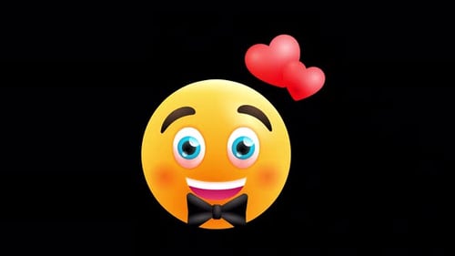 Animated Smiling Emoji with Bow Tie and Hearts