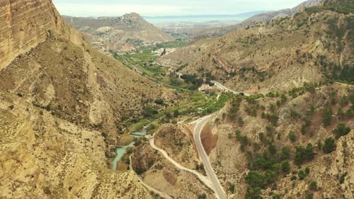 Aerial view of part of the Ricote Valley from the Ojos reservoir, Murcia, Spain.