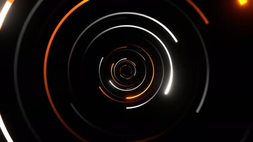 Orange And White Neon Circles In Mirror Tunnel Background Vj Loop In 4K
