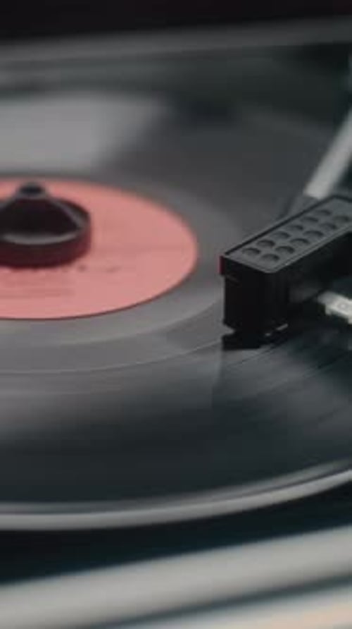 Record Spinning on a Vinyl Player Close Up
