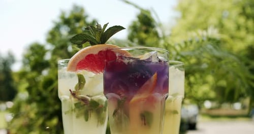 Three Refreshing Drinks in Tropical Setting