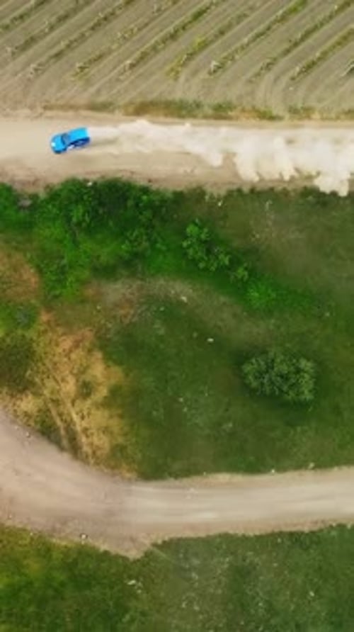 Aerial View of a Beautiful Curved Dirt Road Winding Through Lush Green Farmland Landscape Media