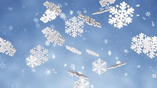 Elegant White Snowflakes Falling on Blue Winter Background