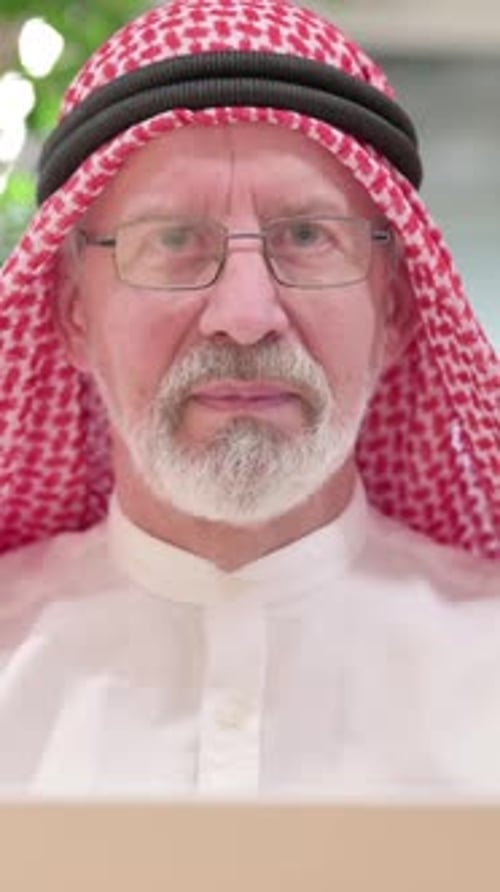 Senior Man with Keffiyeh Headdress Close-up Portrait