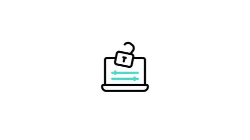 Animated Laptop Icon with Open Padlock and Settings Sliders