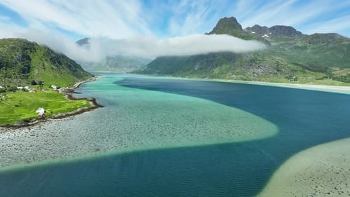 Aerial of the beautiful coast of Northern Norway