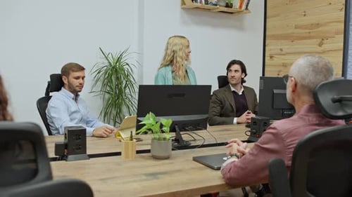 Professionals in Office Meeting Around Conference Table