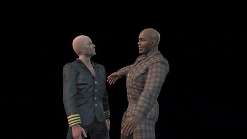 3D Animation of Two Men Greeting with Friendly Hug