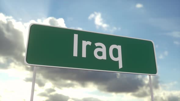 Welcome to Iraq road sign on blue sky with clouds, Backgrounds Motion ...