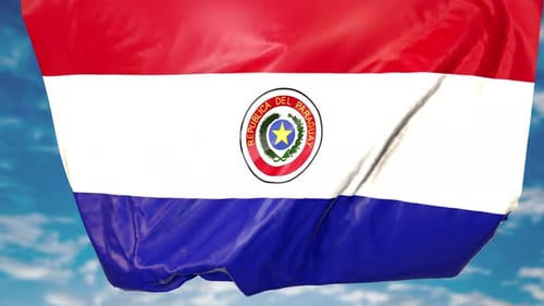 Realistic Waving Paraguay Flag Animation Against Blue Sky