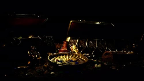 Mysterious Opened Old Wooden Treasure Chest with Light