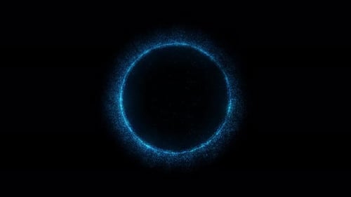 Partikelkreisrahmen auf schwarzem Hintergrund. Glitzer-Partikelkreis-Animation auf schwarzem Hintergrund.