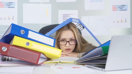 Woman Looks out from Underneath Ring Binder Shelter