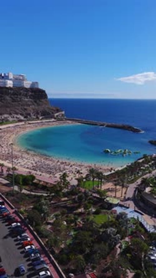 Aerial of Playa De Amadores Bay Gran Canaria with Hotels