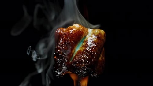 Marshmallow Roasting Over A Bright Flame