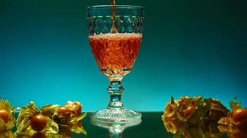 Beautiful Illuminated Background Stock clipBeautiful Roomy Glasses with an Alcoholic Drink with