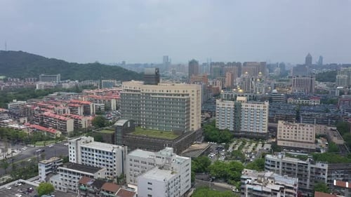 Aerial View of a Bustling City with Modern Skyscrapers Hangzhou China