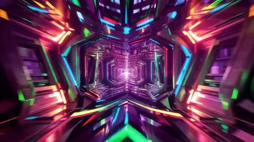 Abstract Futuristic Neon SciFi Tunnel Motion Loop