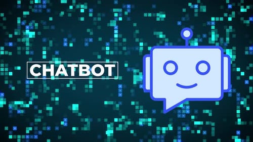 Chatbot-Text-Glitch-Stil-Effekt mit Logo und digitalem Hintergrund