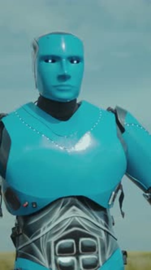 Gros plan de l'environnement de test d'un robot humanoïde brillant présentant un robot humanoïde expérimental avec