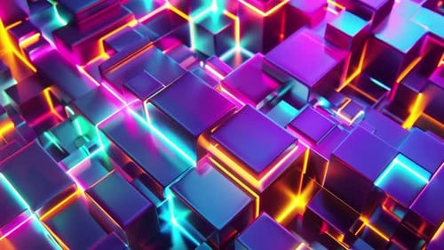 Cyberpunk Neon Cubes Grid 3D Background