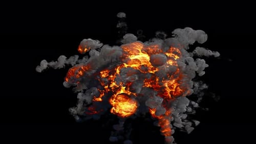 Explosion with fire and smoke rising, close view