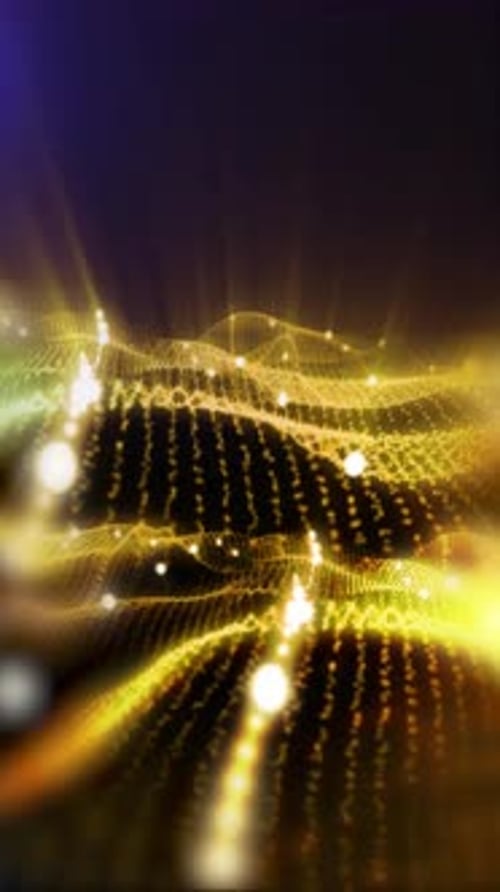 Abstract Glowing Golden Digital Particle Wave Background