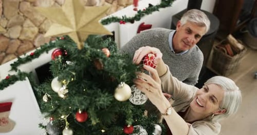 Couple Decorating Christmas Tree in Cozy Home