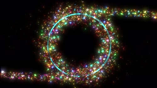 Glitter Confetti Trail With Luxury Circle Shape On Black Background. Glitter Magical Sparkle