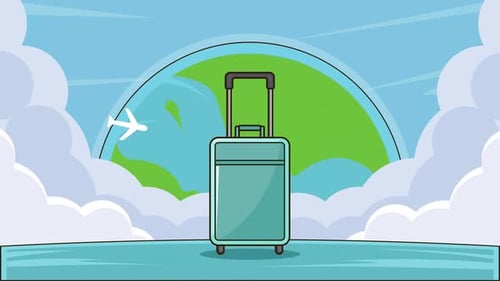 Flat Design Suitcase and Earth Travel Animation