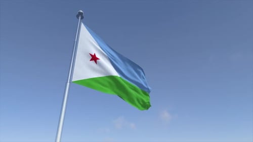 Djibouti Flag Waving in Slow Motion with Realistic Fabric