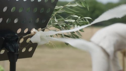 Elegant outdoor wedding altar decor with greenery. Perfect for wedding planning visuals.