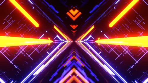 Blue And Orange Neon Light Movement On The Cyber Grid Background Vj Loop I 4K
