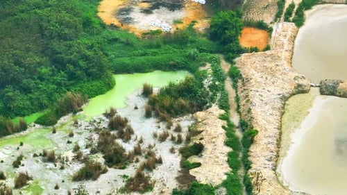 Industrial wastewater from an aerial view, Drone