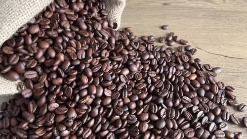 Coffee Beans Pouring From Burlap Sack
