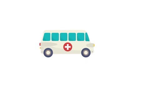 Animated Flat Design Ambulance Appears and Drives