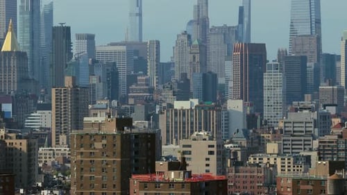 Aerial View of Manhattan's Skyline During Late Afternoon Highlighting Iconic Skyscrapers and