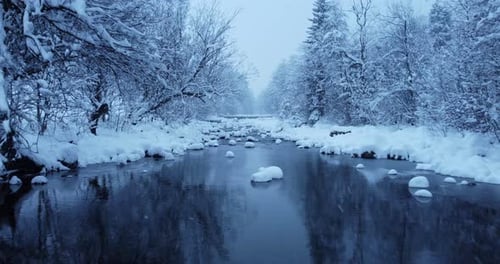 Winter Wonderland A Serene and SnowCovered Scene of a Calm and Beautiful River