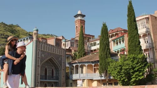 Couple Walking Explore Tbilisi Old City