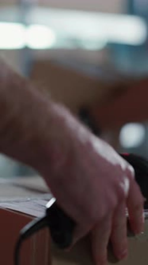 Post Office Department Male Worker in Uniform Bringing Delivered Parcels to Storage Room Warehouse