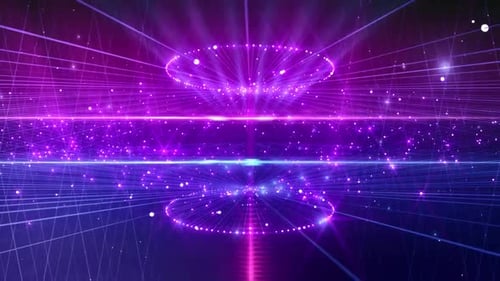 Abstract Neon Light Particles Grid Tech Background Loop