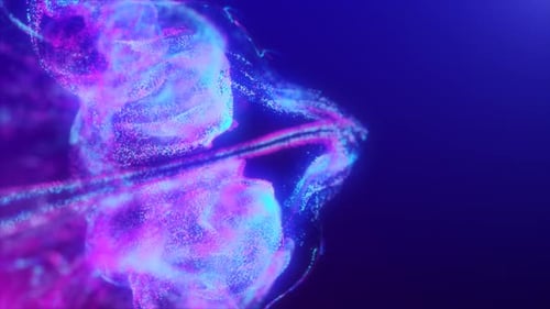 Abstract fluid explosion iridescent purple waves glowing energy magical with blur effect in liquid