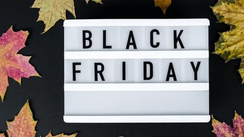 Zoom in Out Lightbox with Text BLACK FRIDAY Around Autumn Fall Leaves Sale Shopping Concept