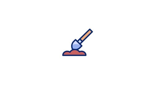 Animated Shovel Digging Ground Flat Design Icon
