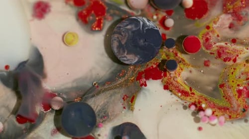 Colorful Liquids and Bubbles Mixing in Abstract Composition