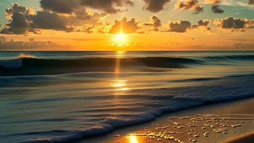 Golden sunset over tranquil ocean waves