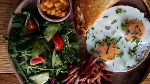 Overhead Close Up of Breakfast with Eggs and Toast